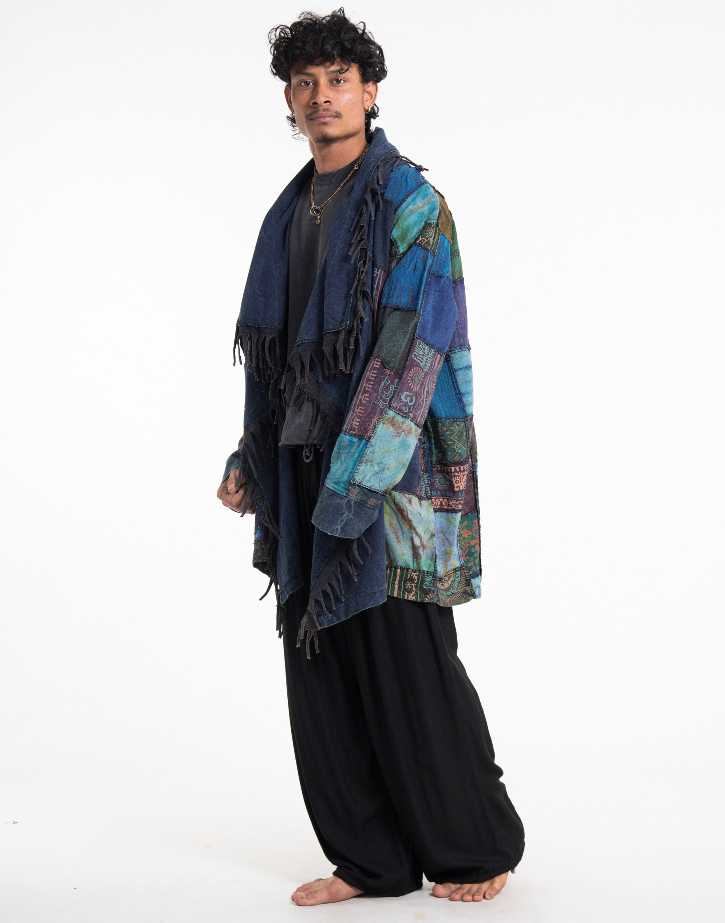 Patchwork Cloak Jacket | Stonewash Drape in Blue