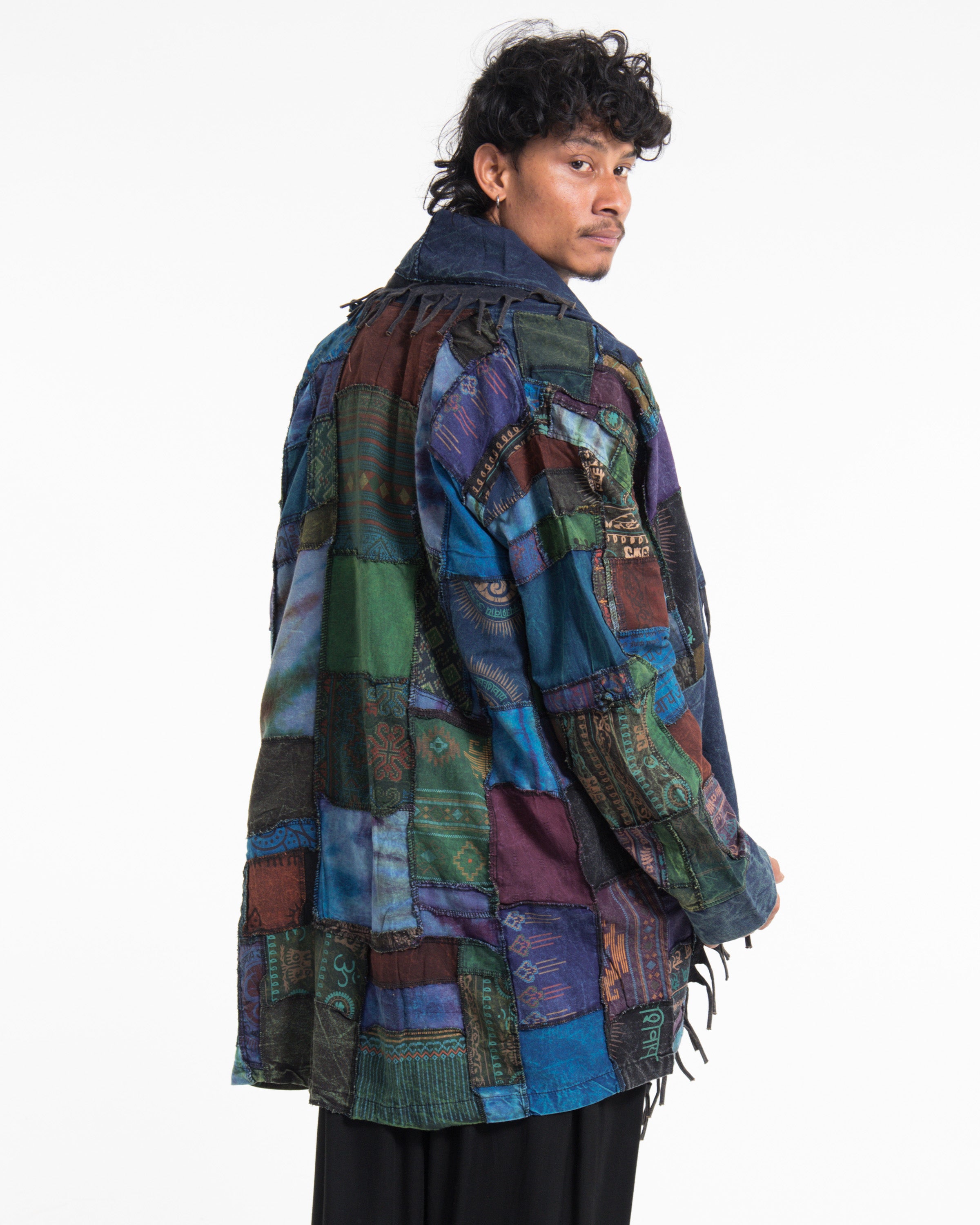 Patchwork Cloak Jacket | Stonewash Drape in Blue