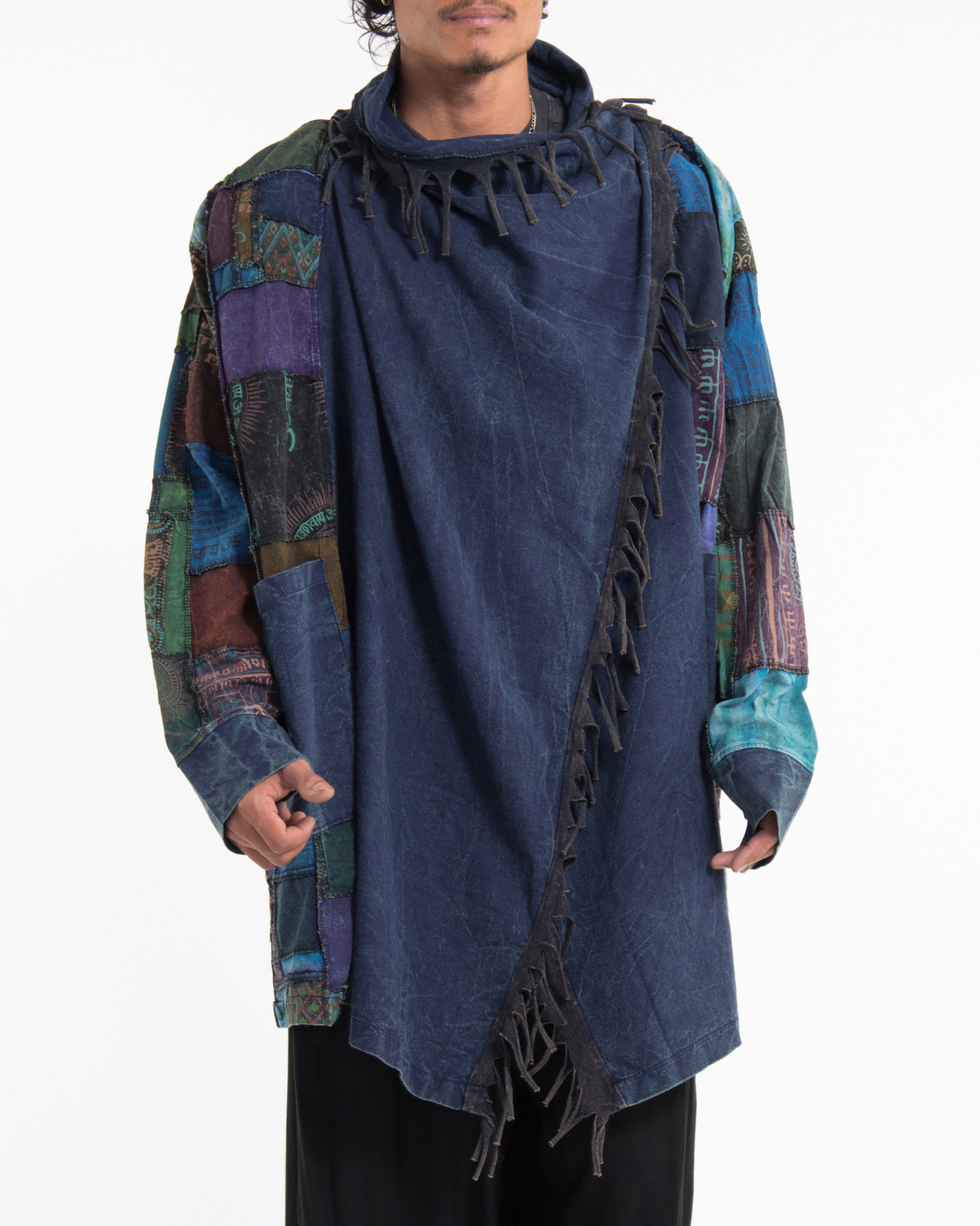 Patchwork Cloak Jacket | Stonewash Drape in Blue