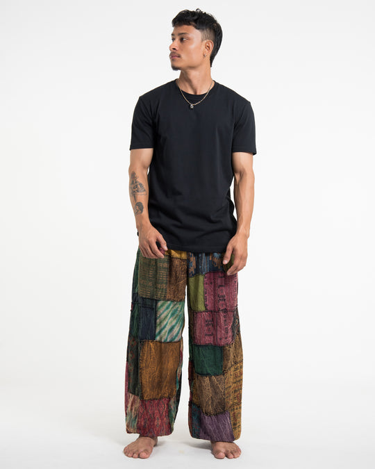 Men's Patchwork Stone Washed Balloon Cotton Pants in Black