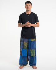 Men's Patchwork Stone Washed Balloon Cotton Pants in Blue