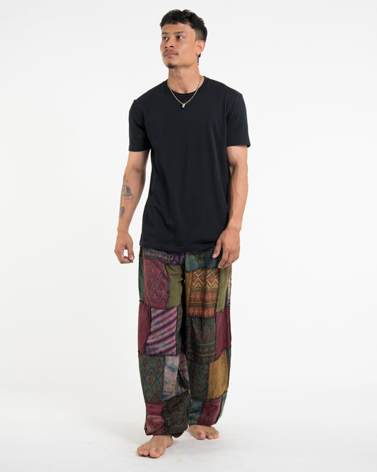 Men's Patchwork Stone Washed Balloon Cotton Pants in Brown