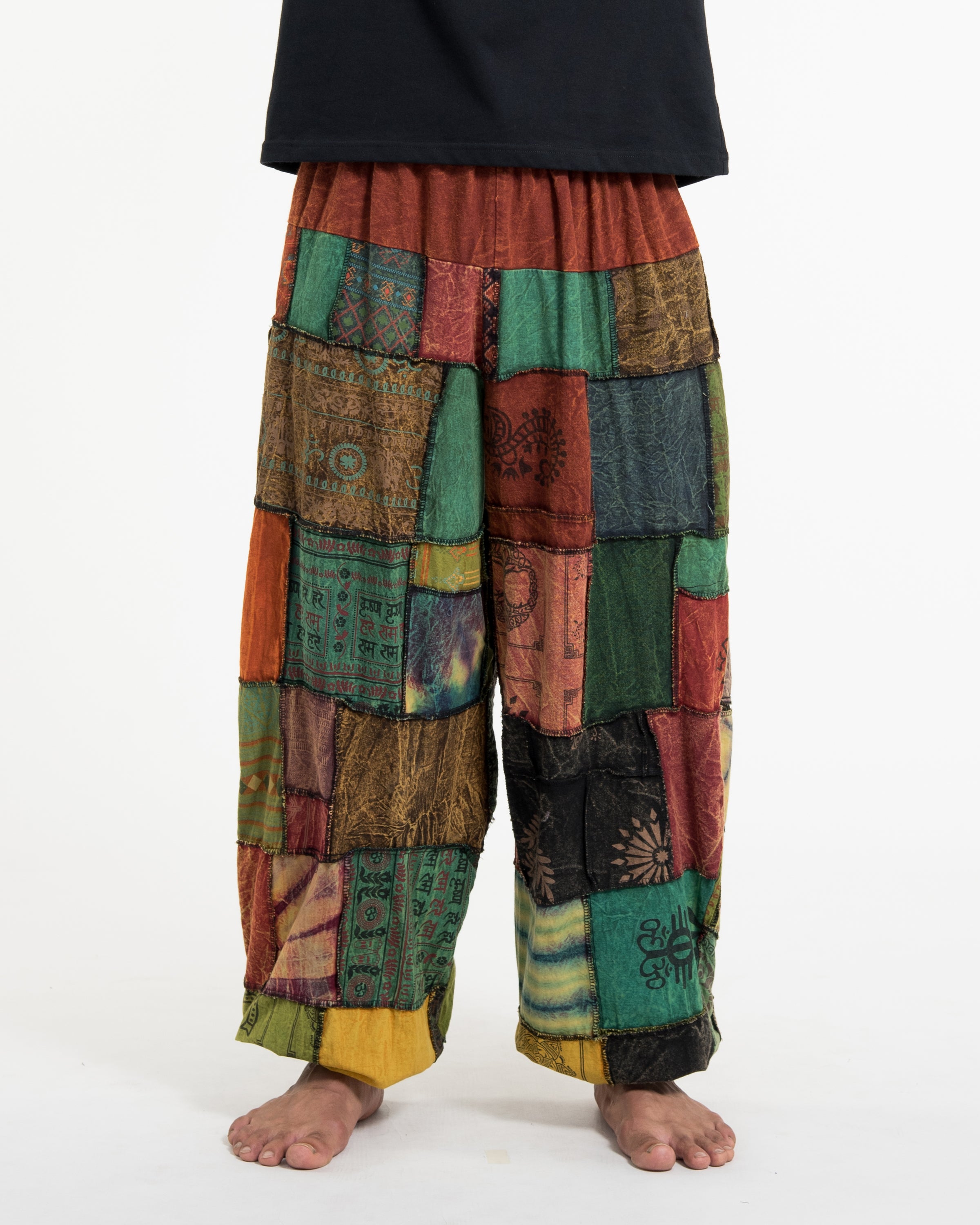 Men's Patchwork Stone Washed Balloon Cotton Pants in Orange