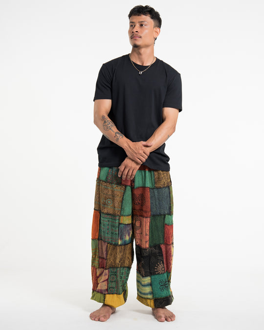 Men's Patchwork Stone Washed Balloon Cotton Pants in Orange