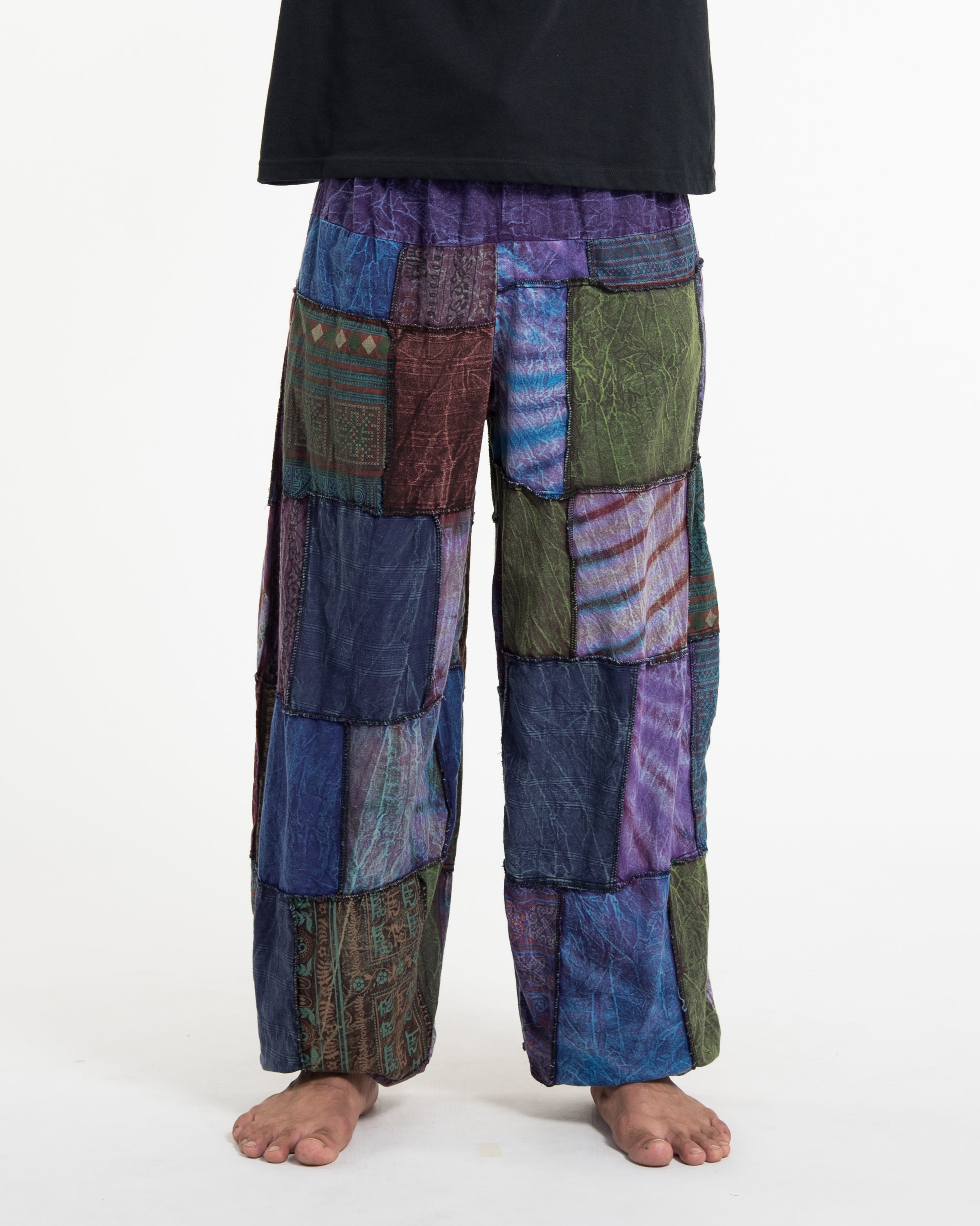 Men's Patchwork Stone Washed Balloon Cotton Pants in Purple