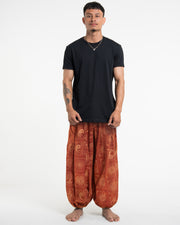 Men's Block Print Stone Washed Balloon Cotton Pants in Orange
