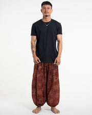 Men's Block Print Stone Washed Balloon Cotton Pants in Rust