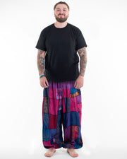 Plus Size Men's Patchwork Stone Washed Balloon Cotton Pants in Purple