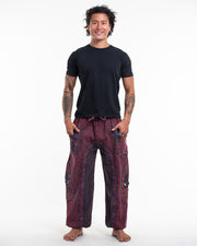 Men's Patchwork Stone Washed Cargo Cotton Pants in Maroon 01
