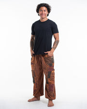 Men's Patchwork Stone Washed Cargo Cotton Pants in Brown 02
