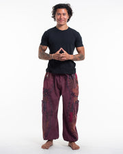 Men's Patchwork Stone Washed Cargo Cotton Pants in Maroon 02