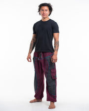 Men's Patchwork Stone Washed Cargo Cotton Pants in Red 03