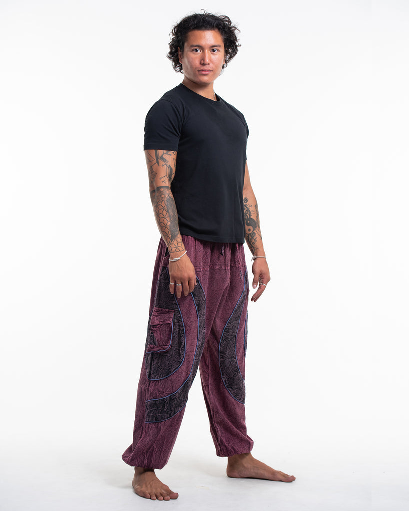 Men's Patchwork Stone Washed Cargo Cotton Pants in Maroon 04