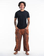 Men's Patchwork Stone Washed Cargo Cotton Pants in Brown 05