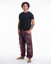 Men's Patchwork Stone Washed Cargo Cotton Pants in Maroon 07