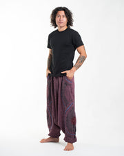 Men's Patchwork Stone Washed Low Cut Cotton Pants in Maroon 01