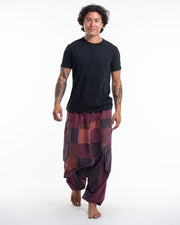 Men's Patchwork Stone Washed Low Cut Cotton Pants in Maroon 02