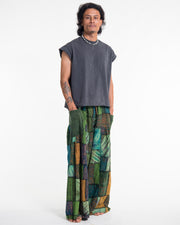 Men's Patchwork Stone Washed Wide Leg Cotton Pants in Dawn