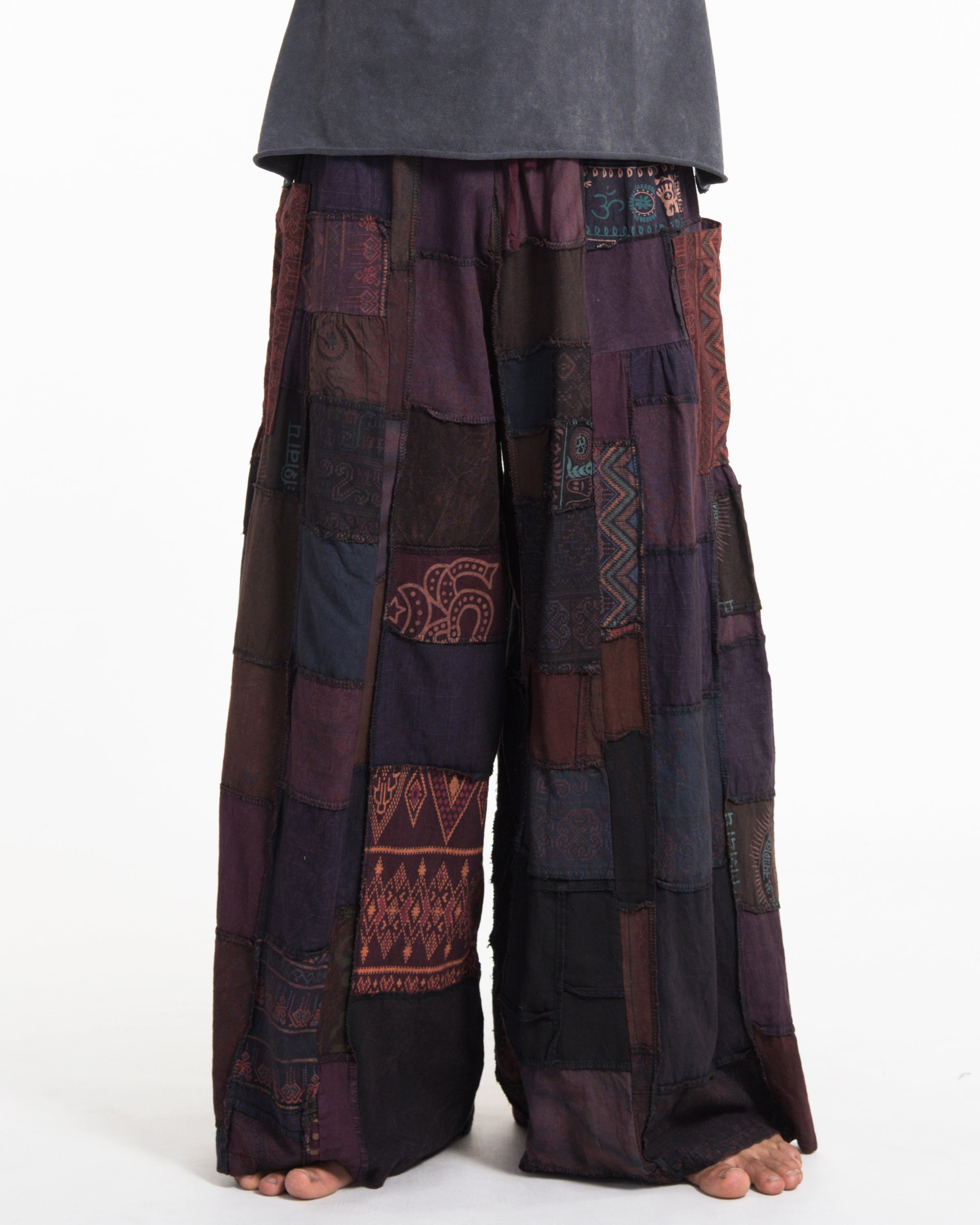 Men's Patchwork Stone Washed Wide Leg Cotton Pants in Dayfade
