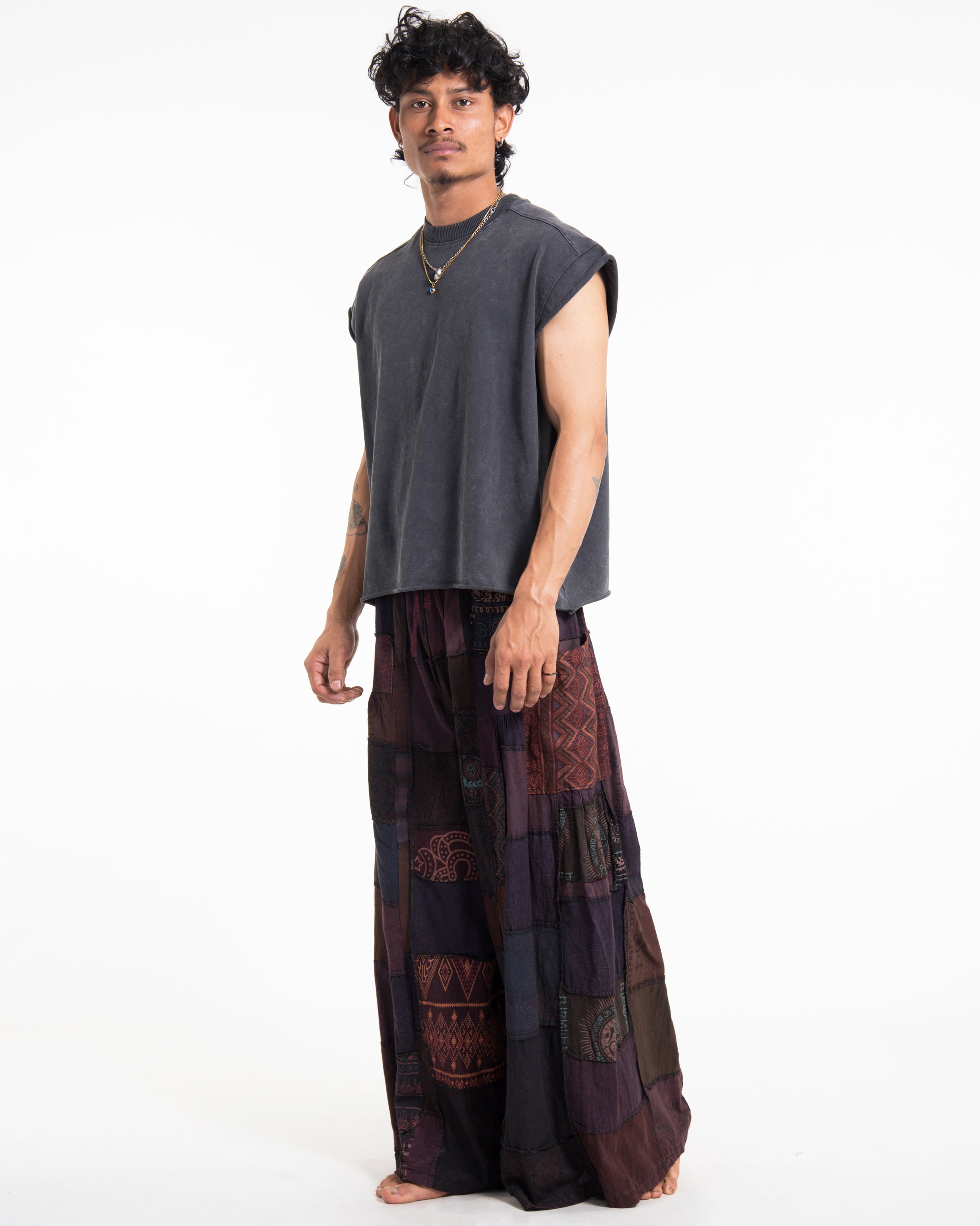 Men's Patchwork Stone Washed Wide Leg Cotton Pants in Dayfade