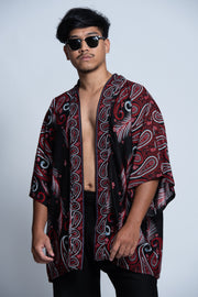 Paisley Feathers Kimono Cardigan in Black