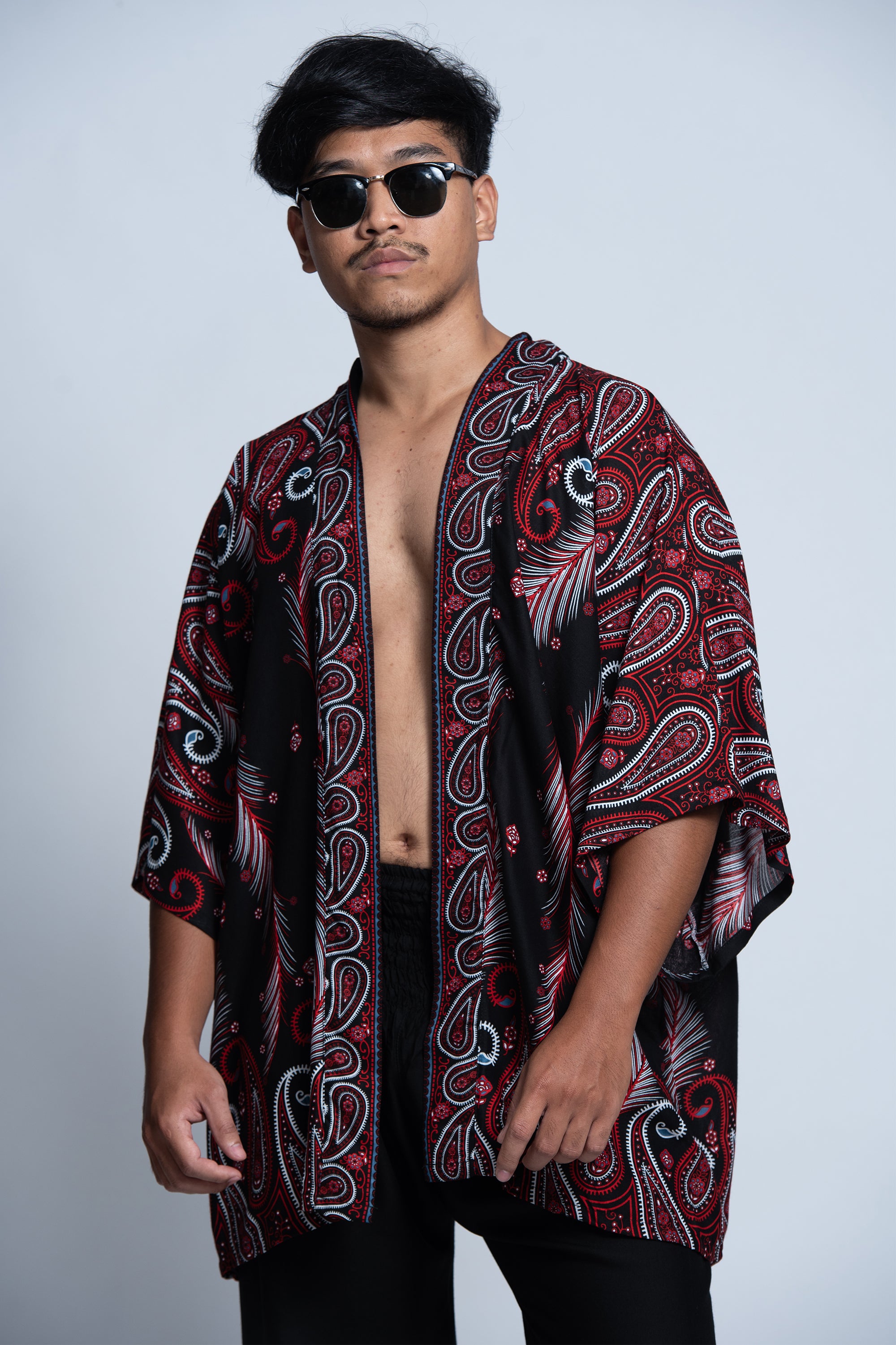 Paisley Feathers Kimono Cardigan in Black