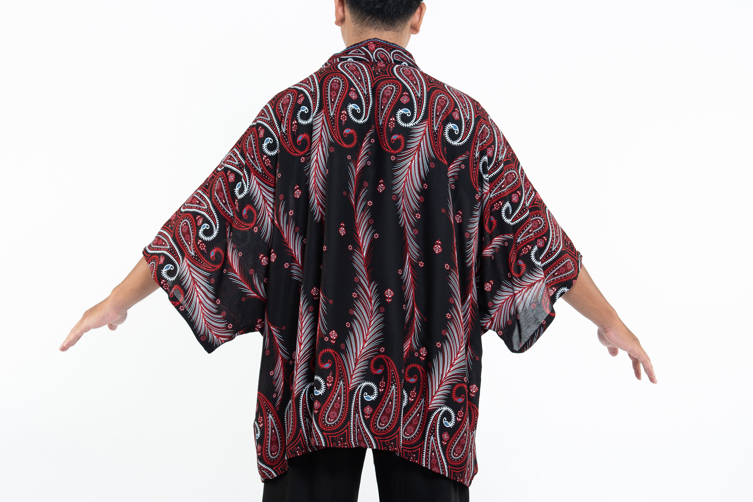 Paisley Feathers Kimono Cardigan in Black