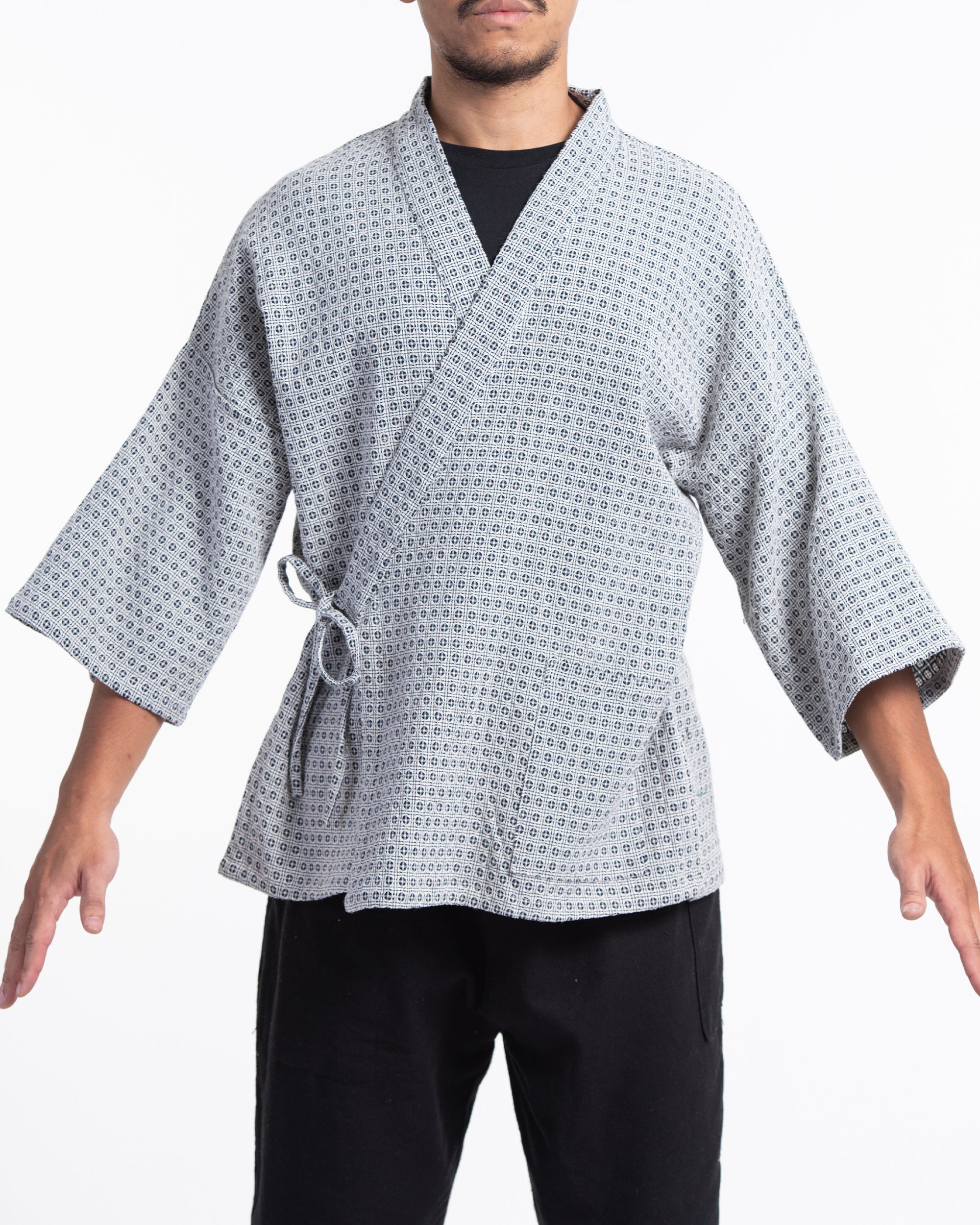 Cotton Kimono Cardigan in White and Black