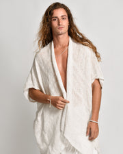 Hand-Woven Cotton Kimono Cardigan in Off White