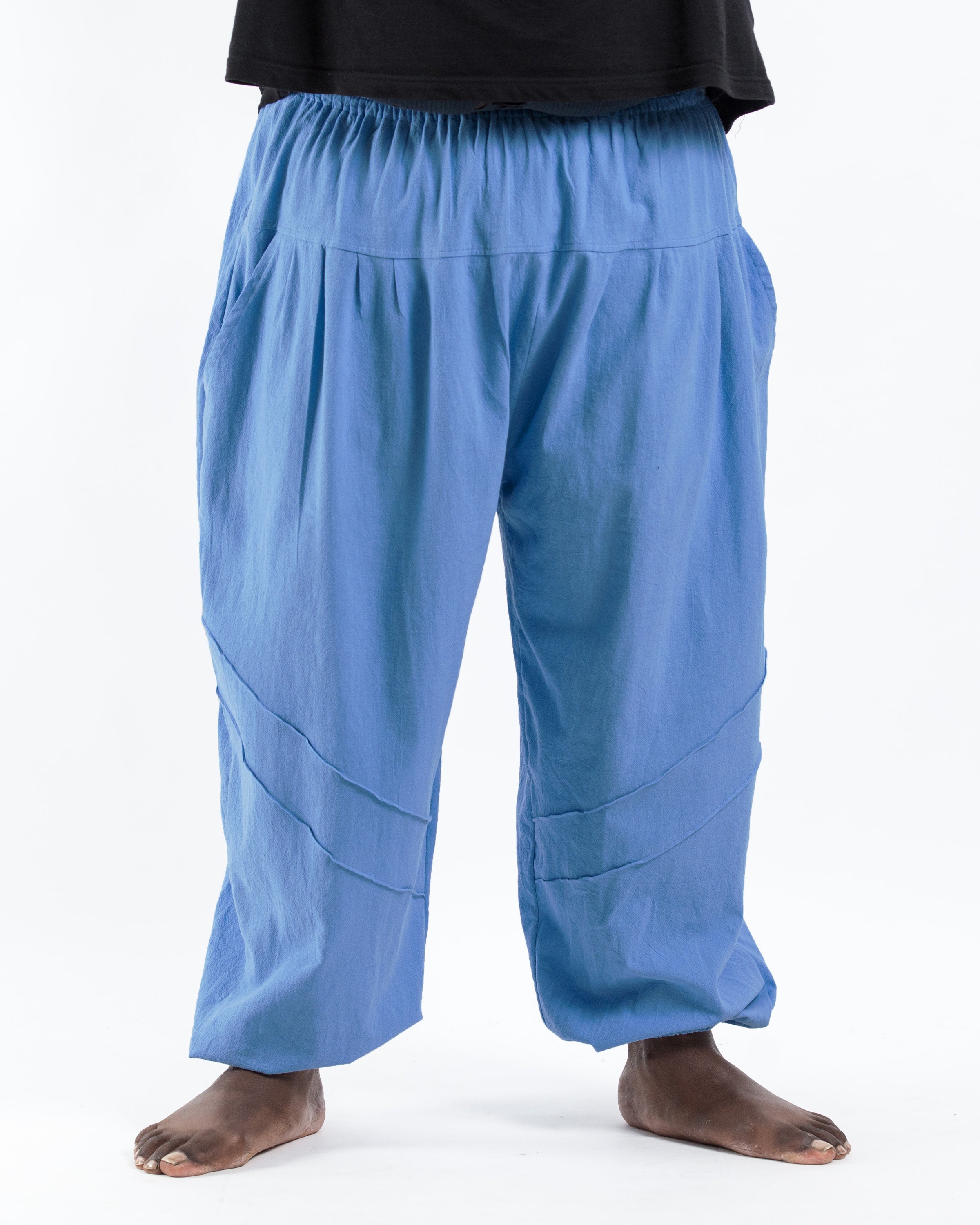 Plus Size Genie Men's Cotton Harem Pants in Light Blue