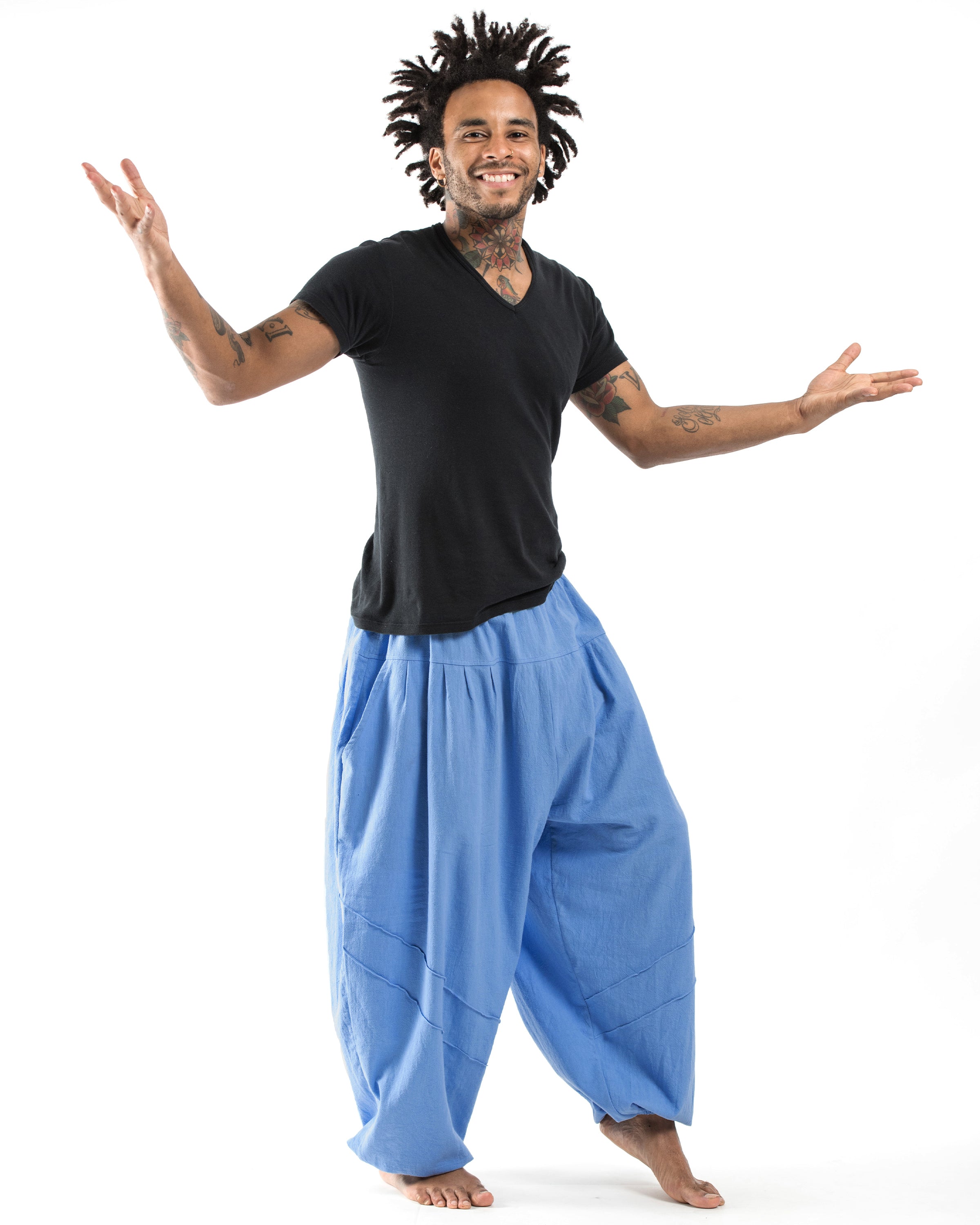 Genie Men's Cotton Harem Pants in Light Blue