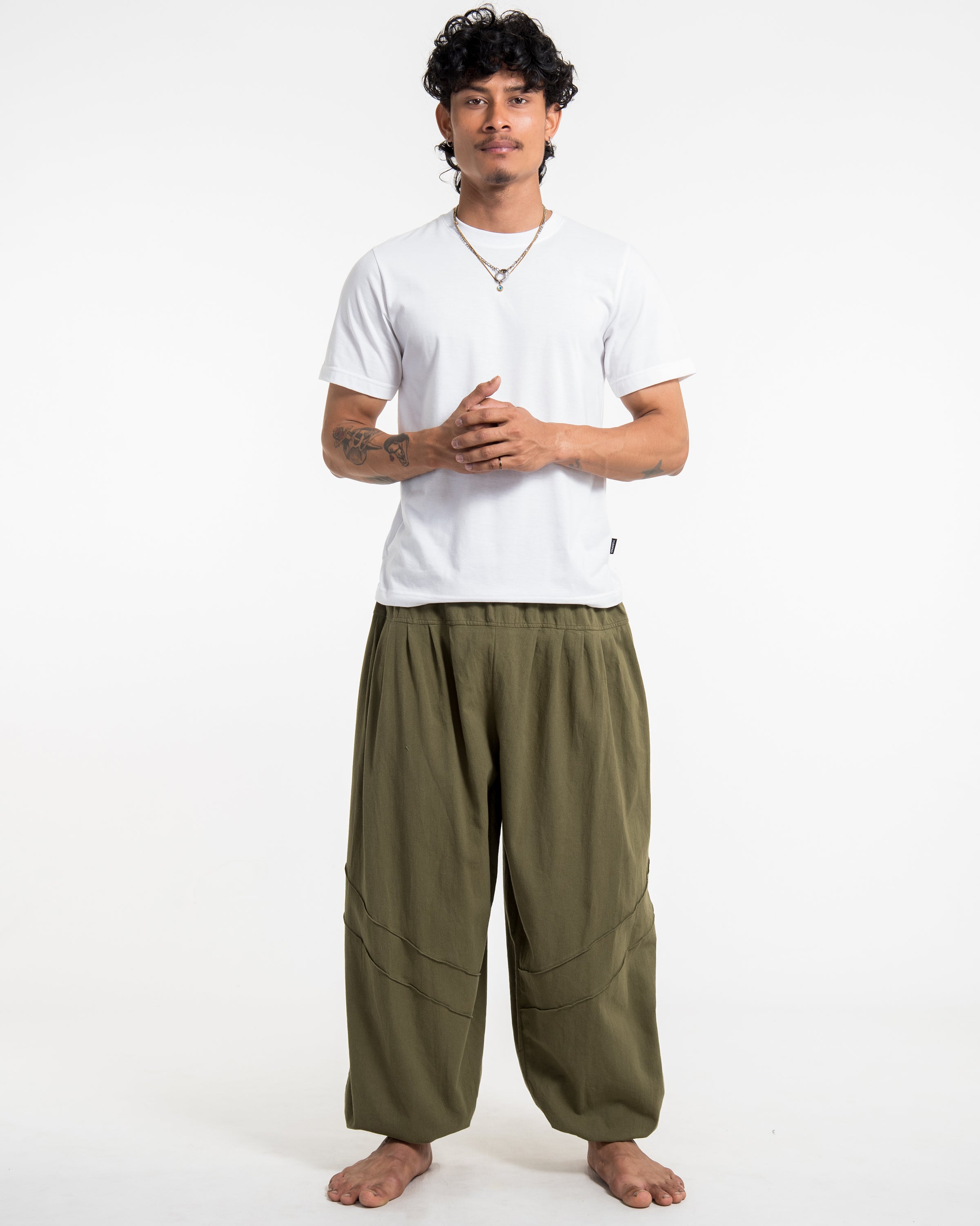 Genie Men's Cotton Harem Pants in Olive Green