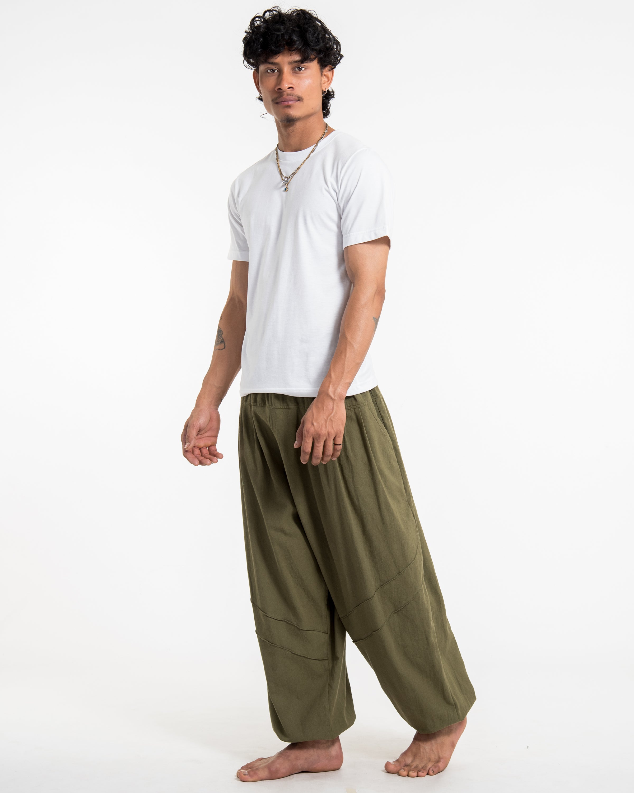 Genie Men's Cotton Harem Pants in Olive Green