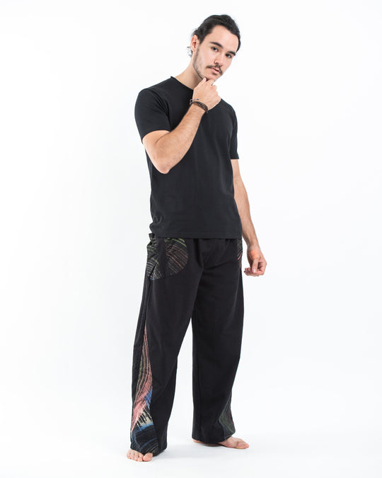 Thai Cotton Men's Pants With Hill Tribe Trim in Black