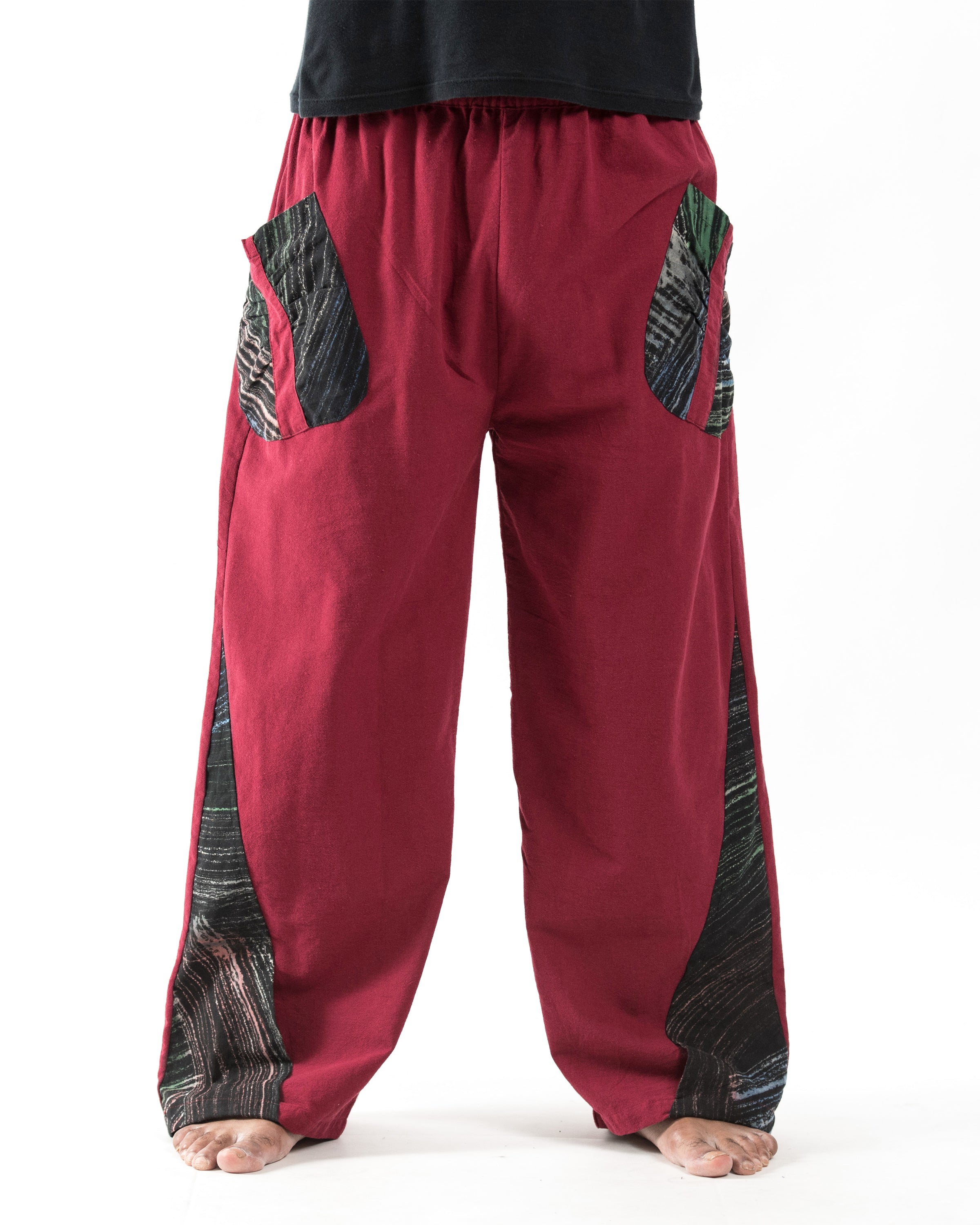 Thai Cotton Men's Pants With Hill Tribe Trim in Red