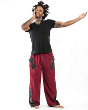 Thai Cotton Men's Pants With Hill Tribe Trim in Red