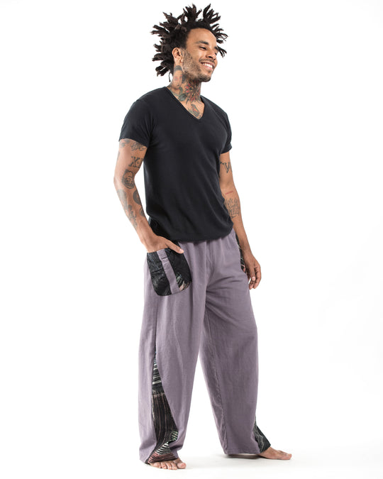Thai Cotton Men's Pants With Hill Tribe Trim in Violet