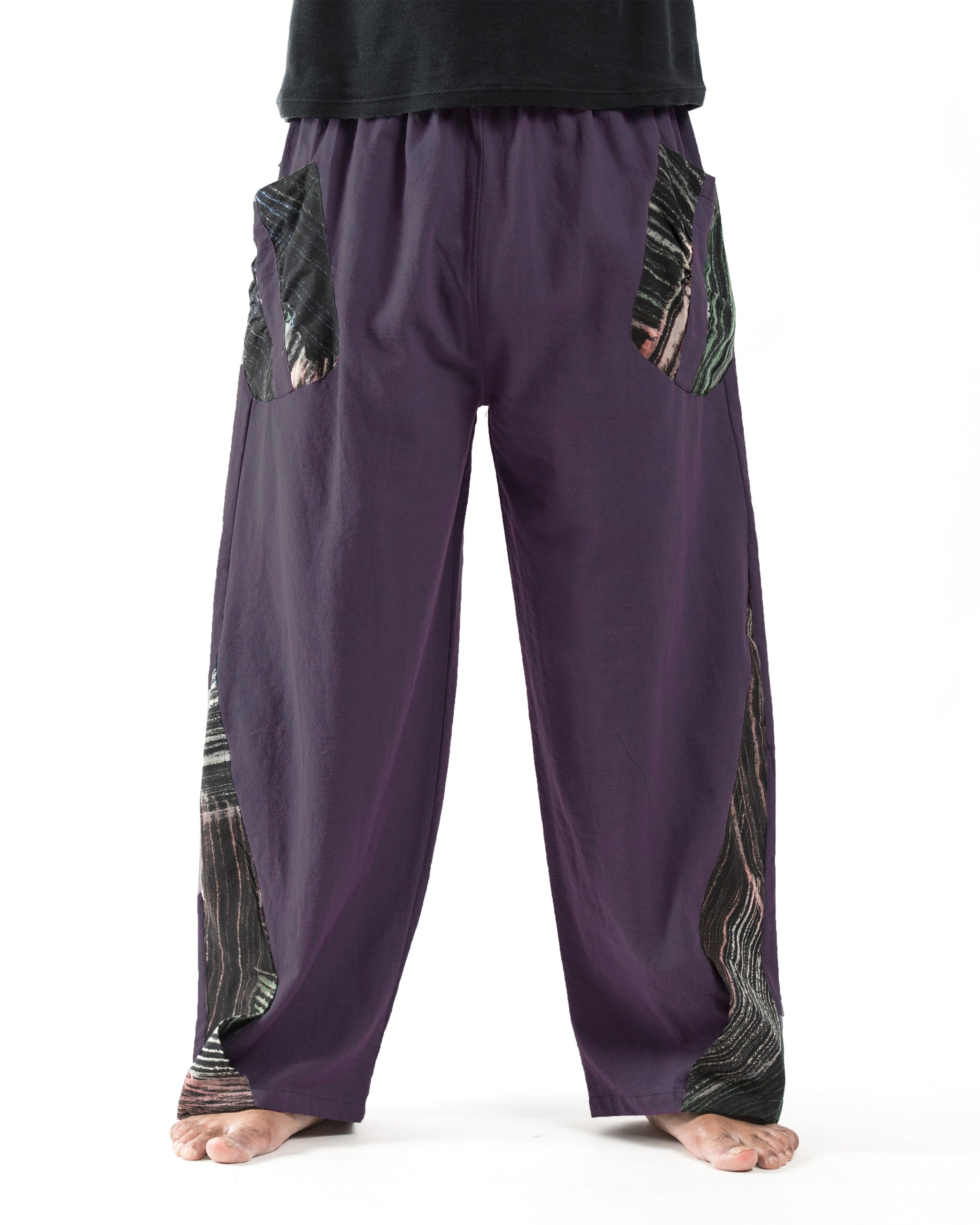 Thai Cotton Men's Pants With Hill Tribe Trim in Violet