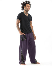 Thai Cotton Men's Pants With Hill Tribe Trim in Violet