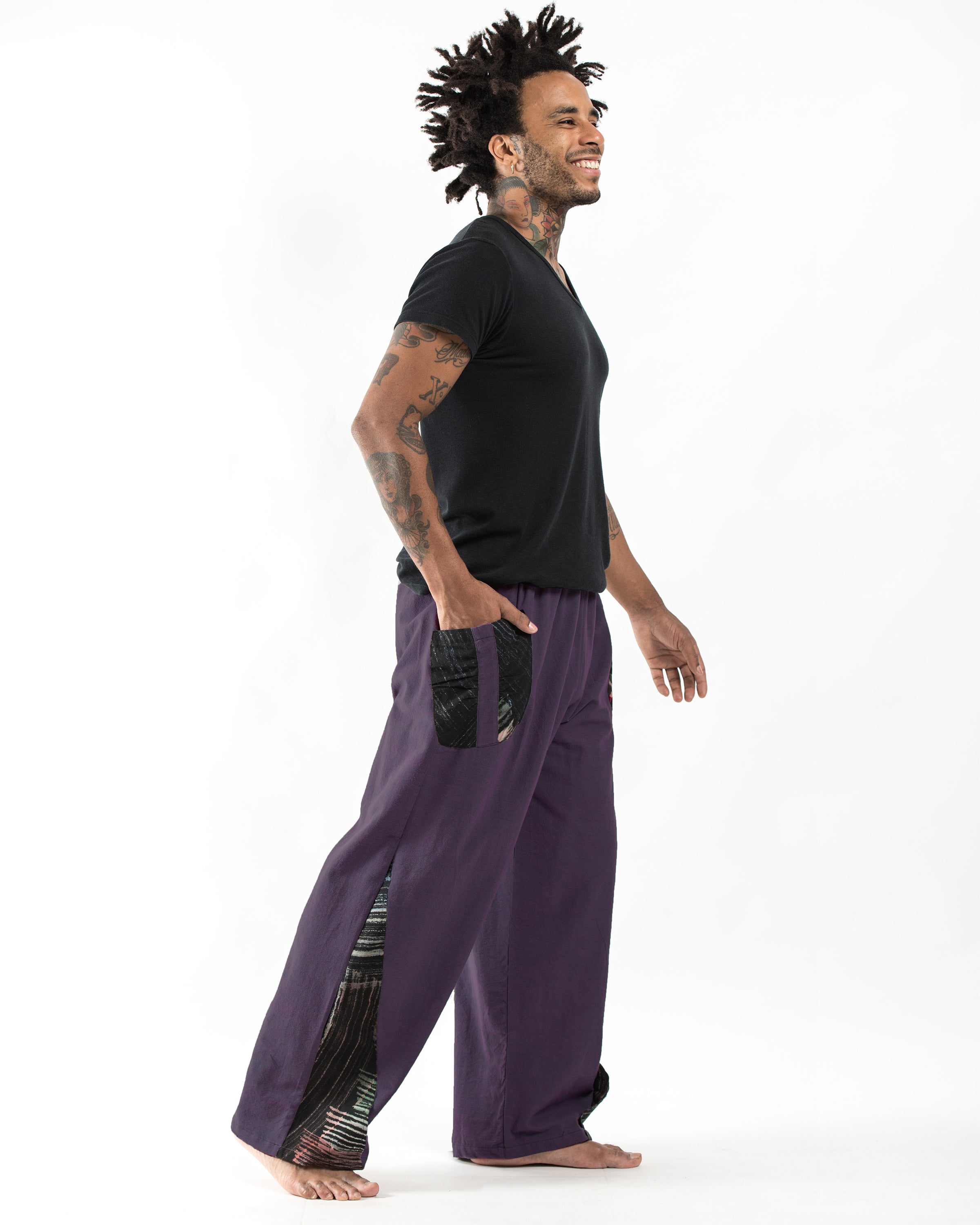 Thai Cotton Men's Pants With Hill Tribe Trim in Violet