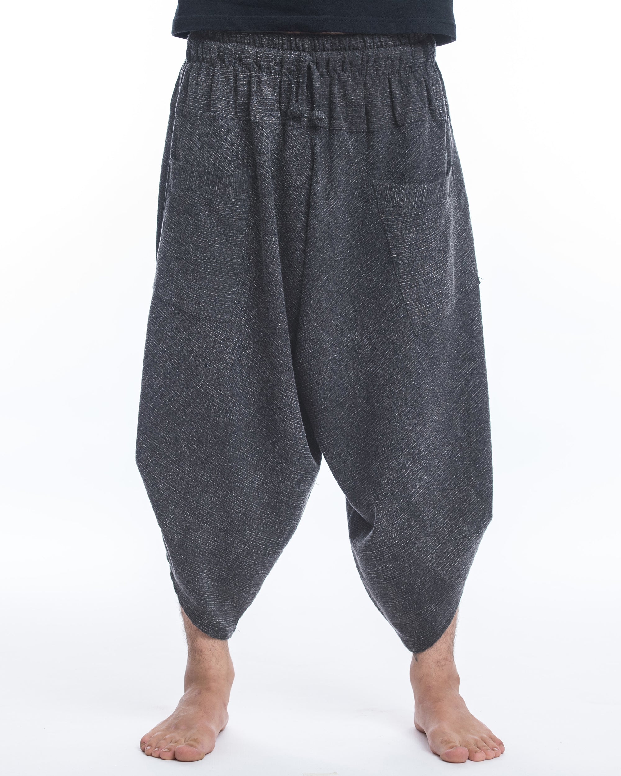 Stone Washed Large Pockets Men's Harem Pants in Black