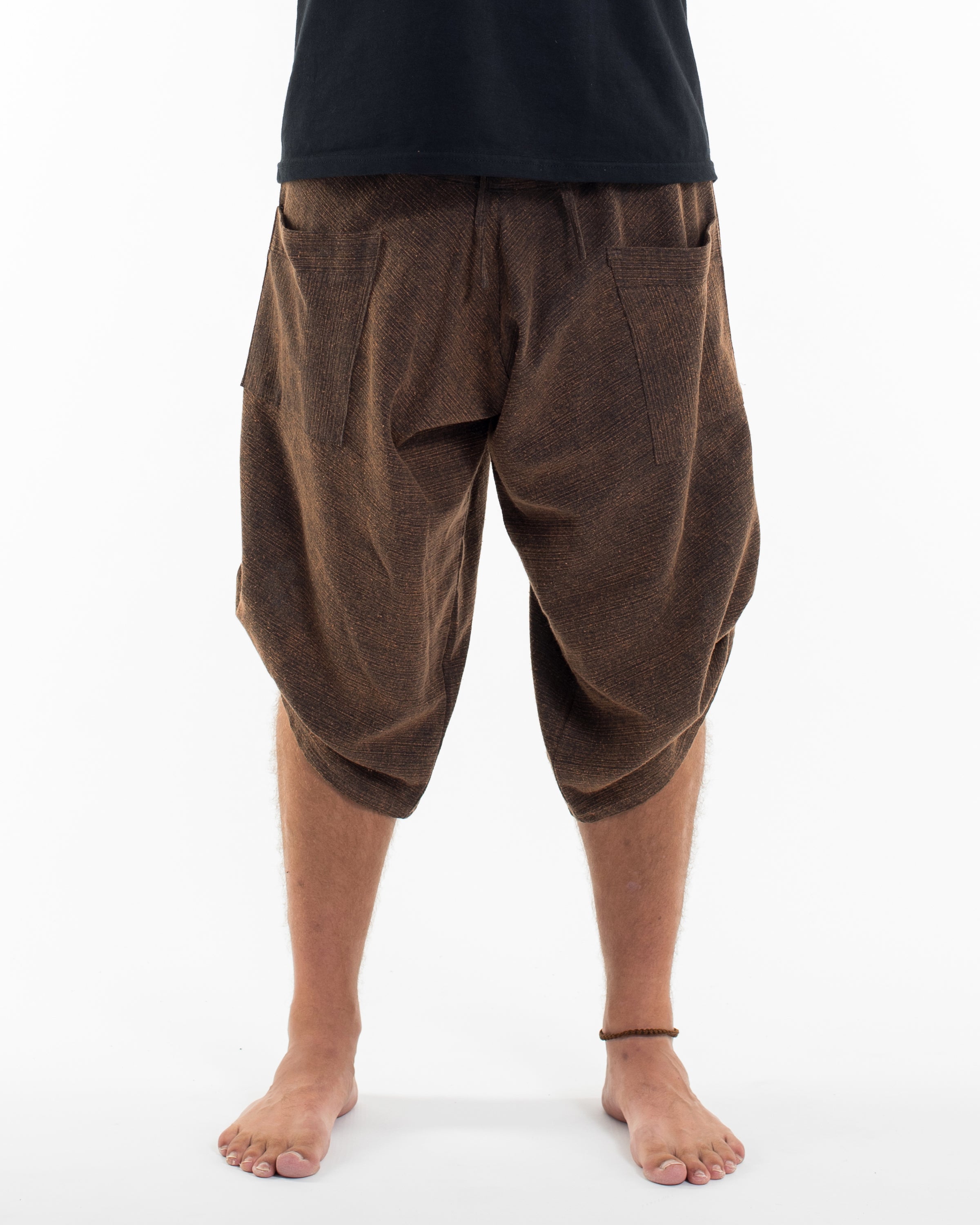 Stone Washed Large Pockets Men's Harem Pants in Brown