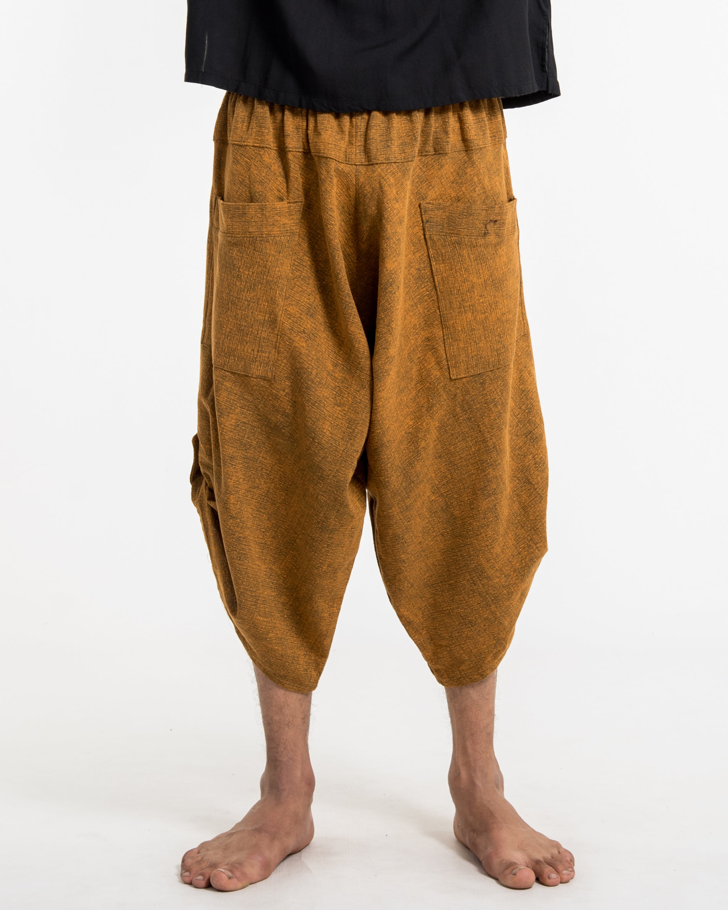 Stone Washed Large Pockets Men's Harem Pants in Brown Gold