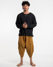 Stone Washed Large Pockets Men's Harem Pants in Brown Gold