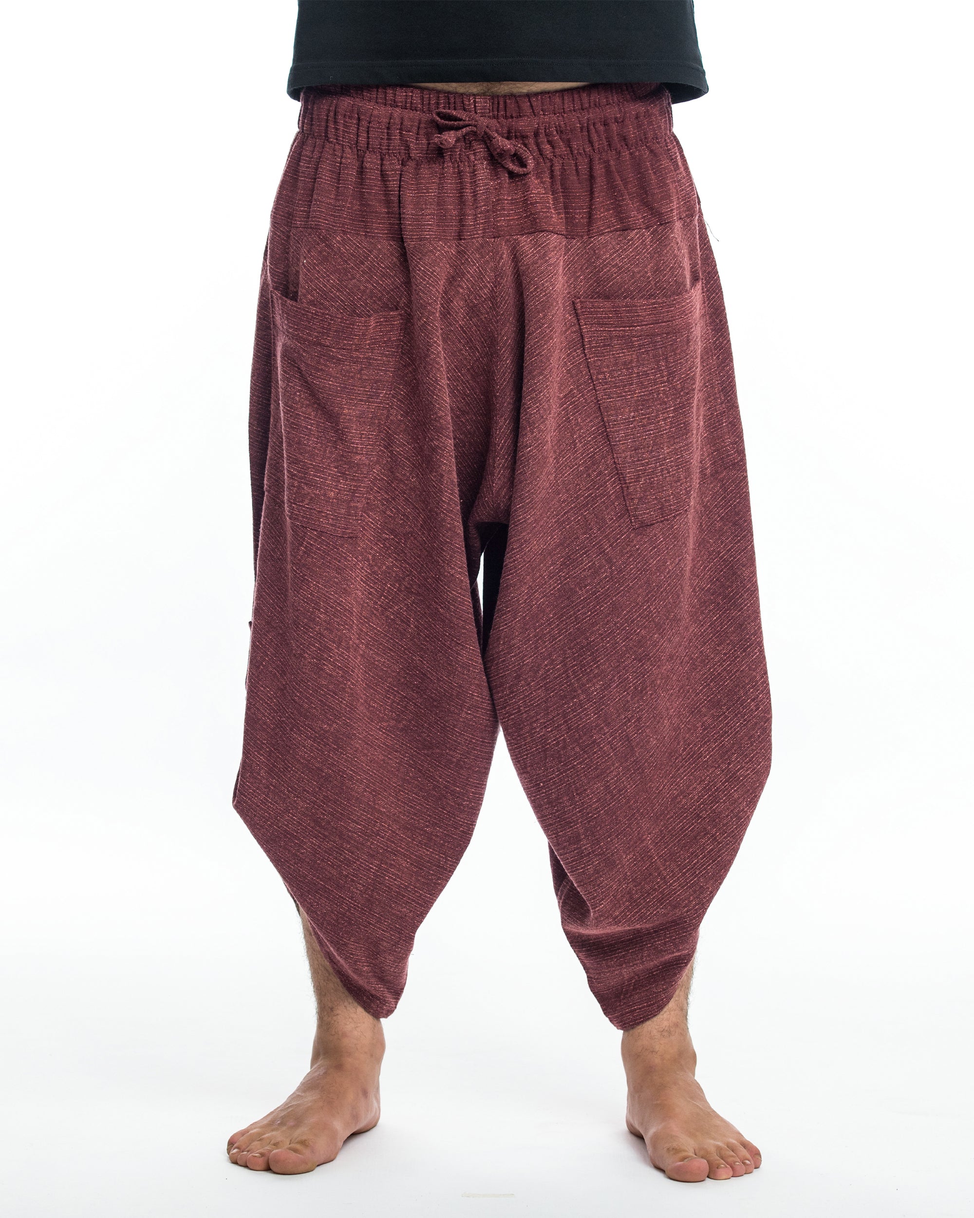 Stone Washed Large Pockets Men's Harem Pants in Maroon