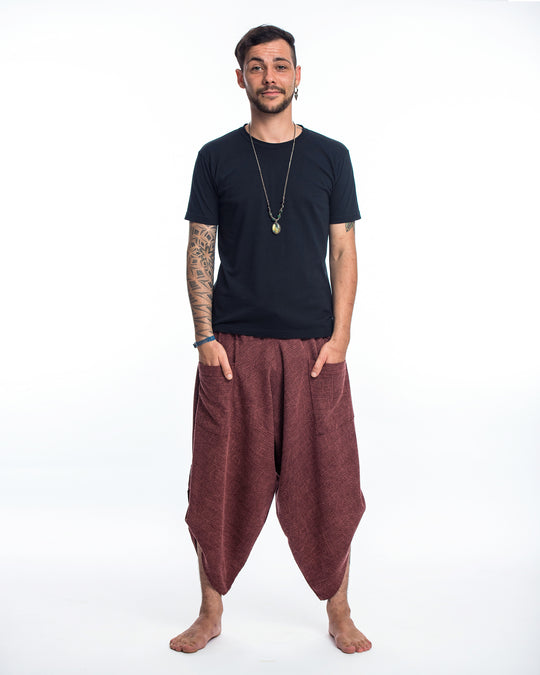Stone Washed Large Pockets Men's Harem Pants in Maroon