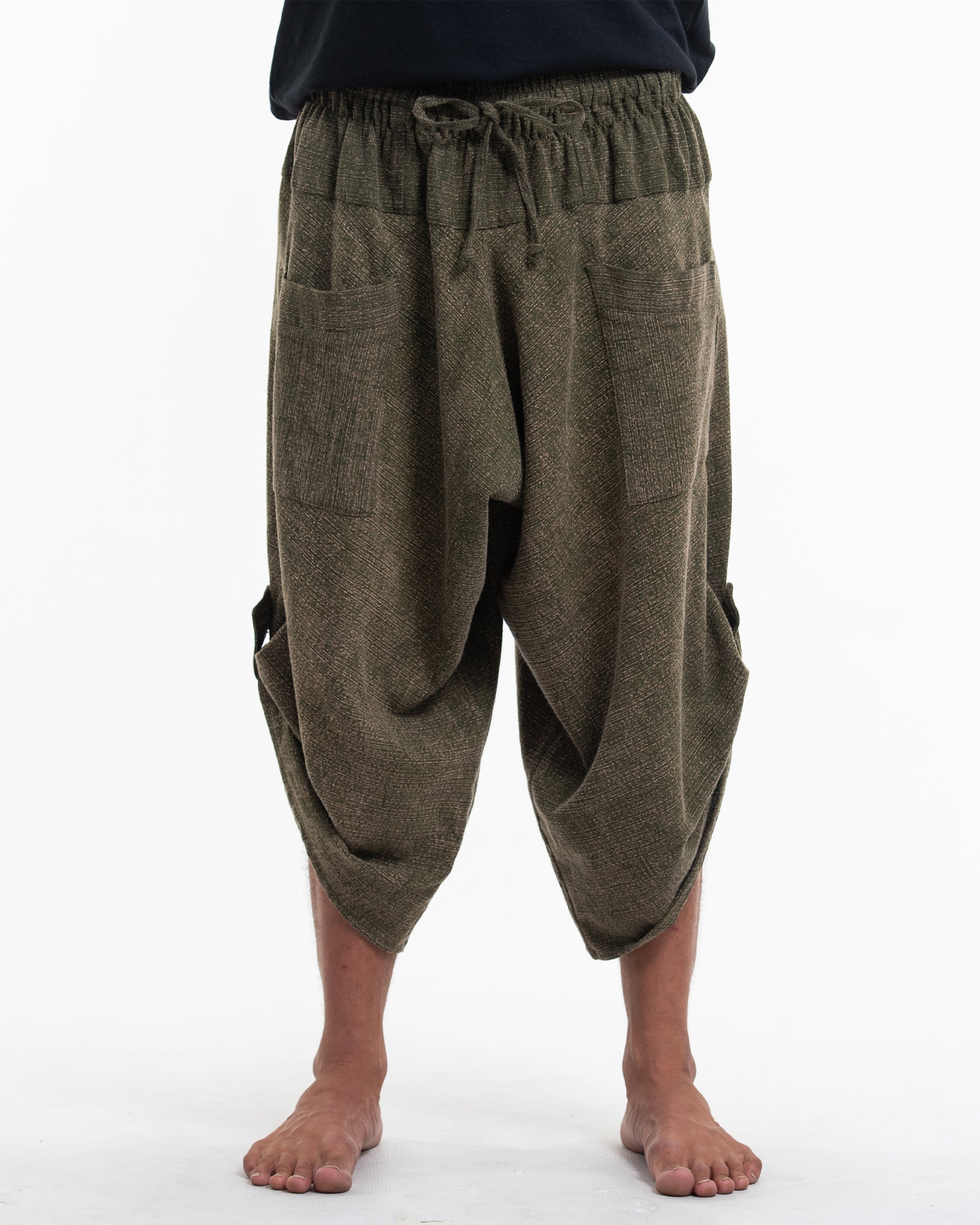 Stone Washed Large Pockets Men's Harem Pants in Olive