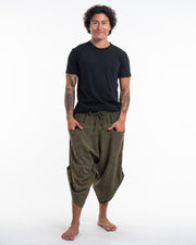 Stone Washed Large Pockets Men's Harem Pants in Olive