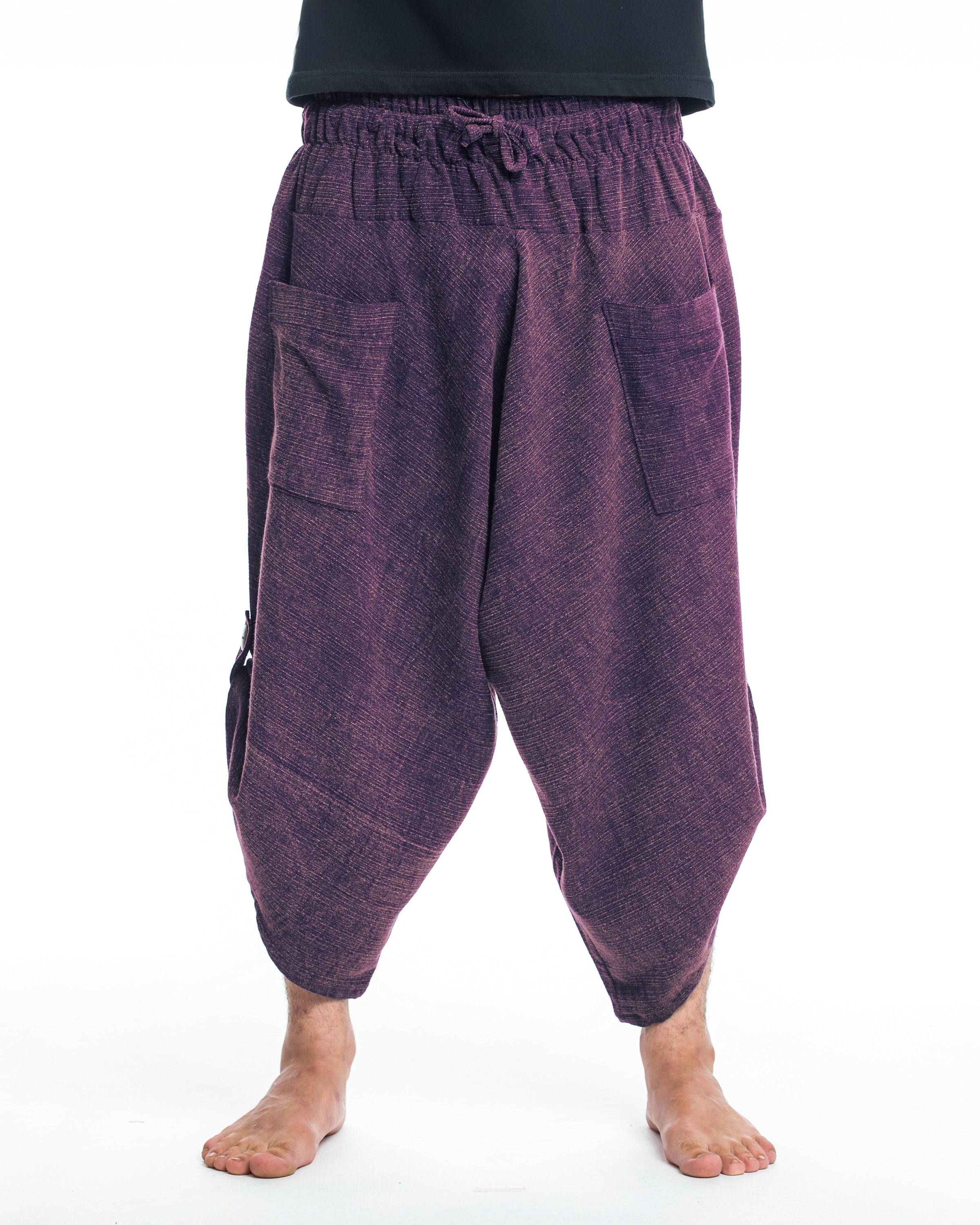 Stone Washed Large Pockets Men's Harem Pants in Purple