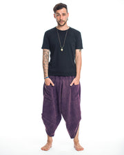 Stone Washed Large Pockets Men's Harem Pants in Purple
